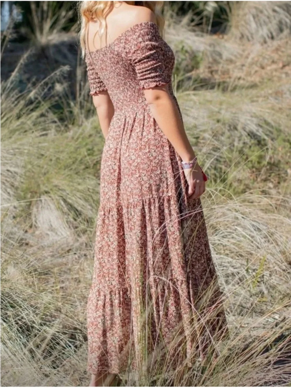 Natural Life Brown Floral Maxi Dress - Women's Boho Short Sleeve - Picture 3 of 9